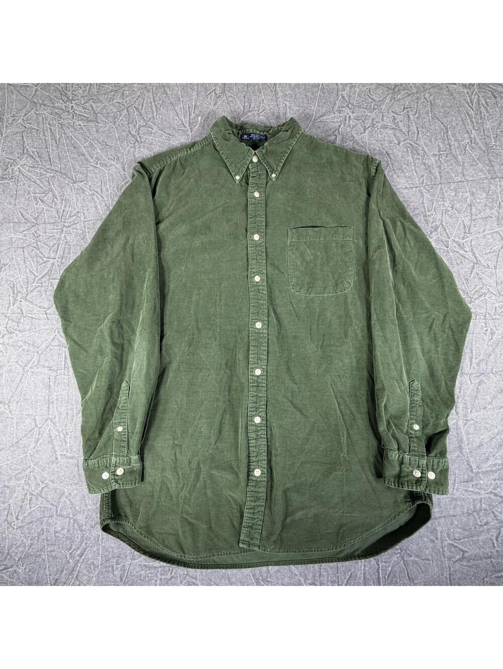 John Ashford Button Down Men's L Tall Green Corduroy